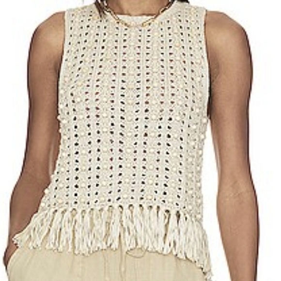 House of Harlow 1960 Scoop Neck Sleeveless Shell Knit Fringe Top - Picture 5 of 8